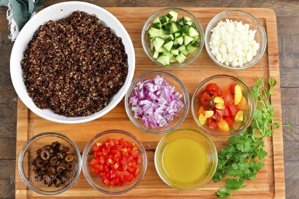 ingredients to make Mediterranean quinoa salad.