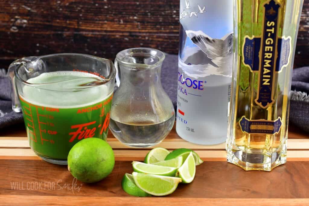 ingredients for the cucumber cocktail on the board.