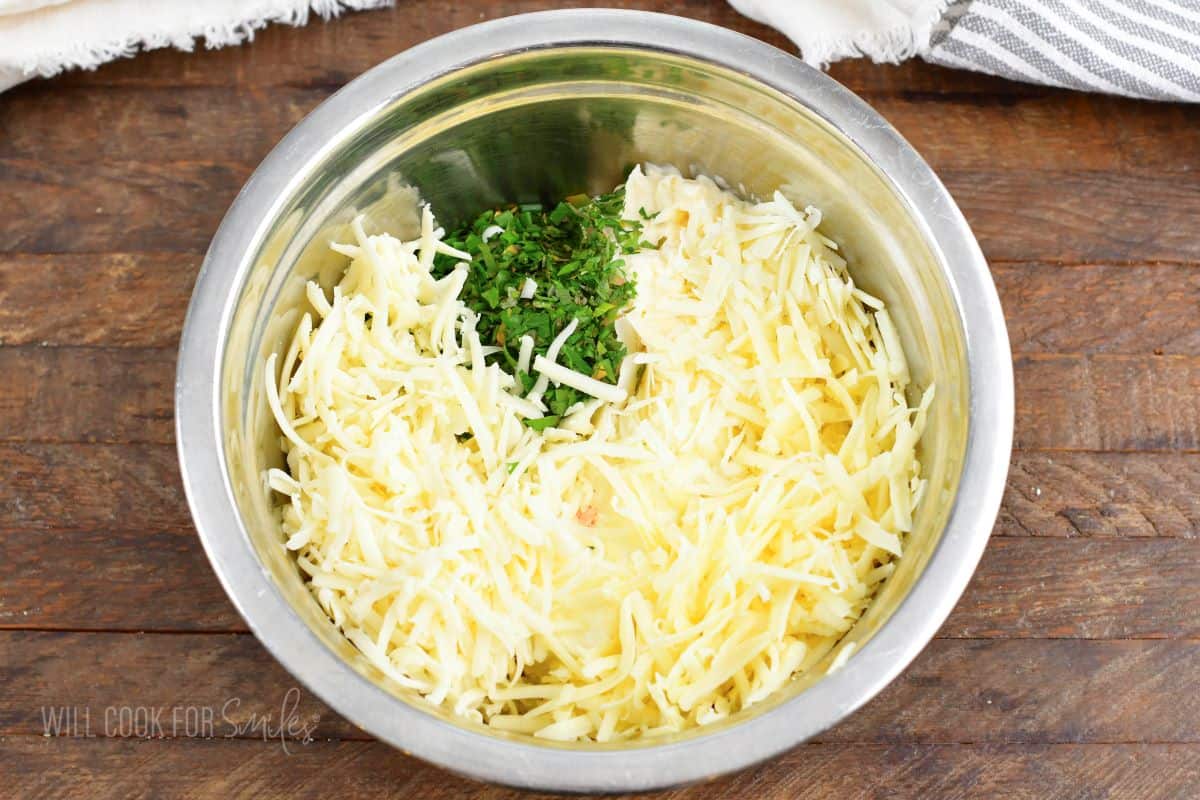 ingredients for cheese dip in the mixing bowl.