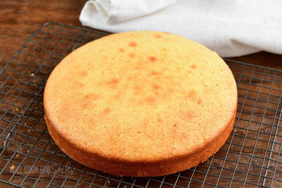 baked cake on the cooling wire rack.