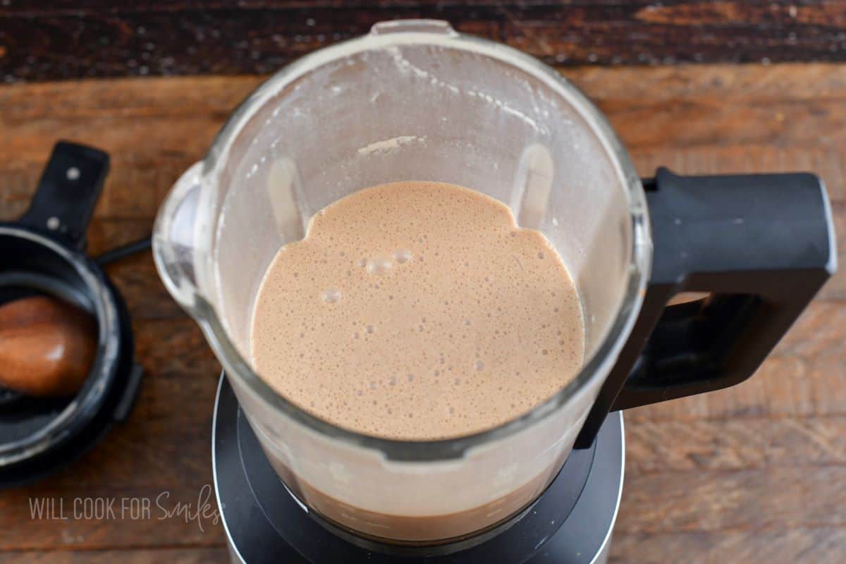 top view blended Irish cream in a blender.