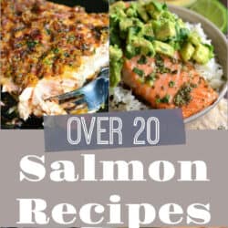 collage of two salmon recipes and title.