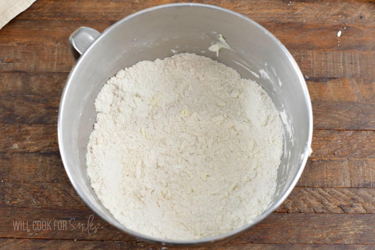 butter and flour mixture in the mixing bowl.