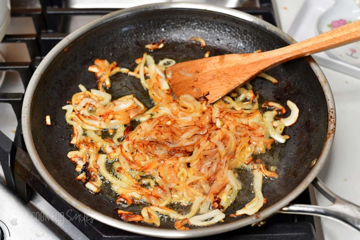 sauteed onions in butter in the pan.