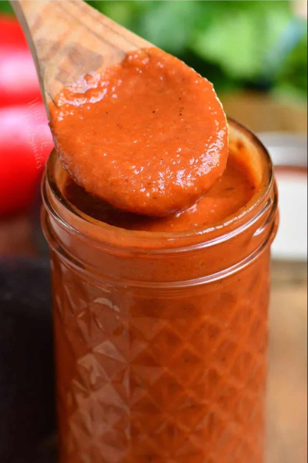 spoonful of enchilada sauce right over the jar.