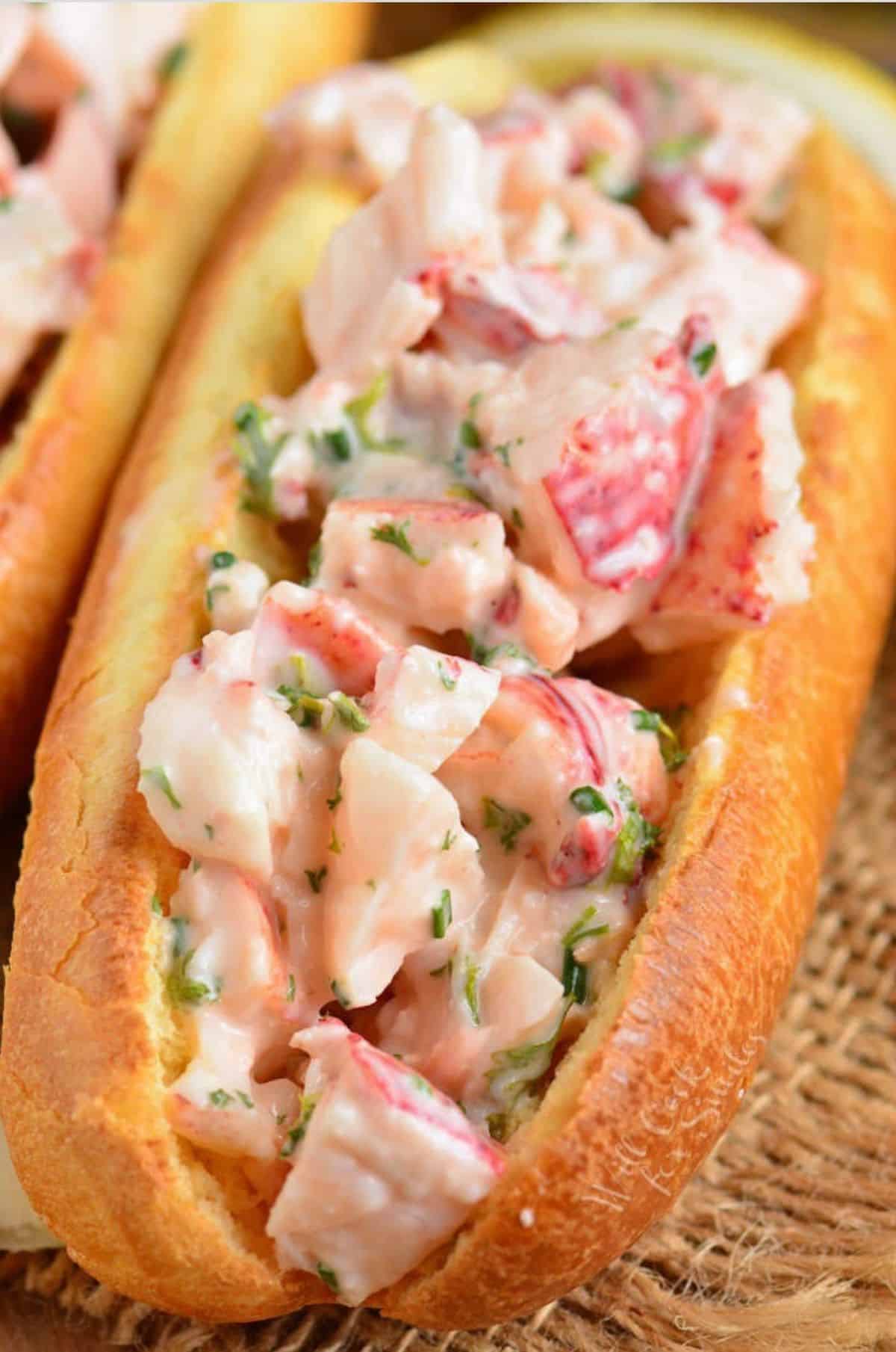 one long bun filled with lobster mixture.