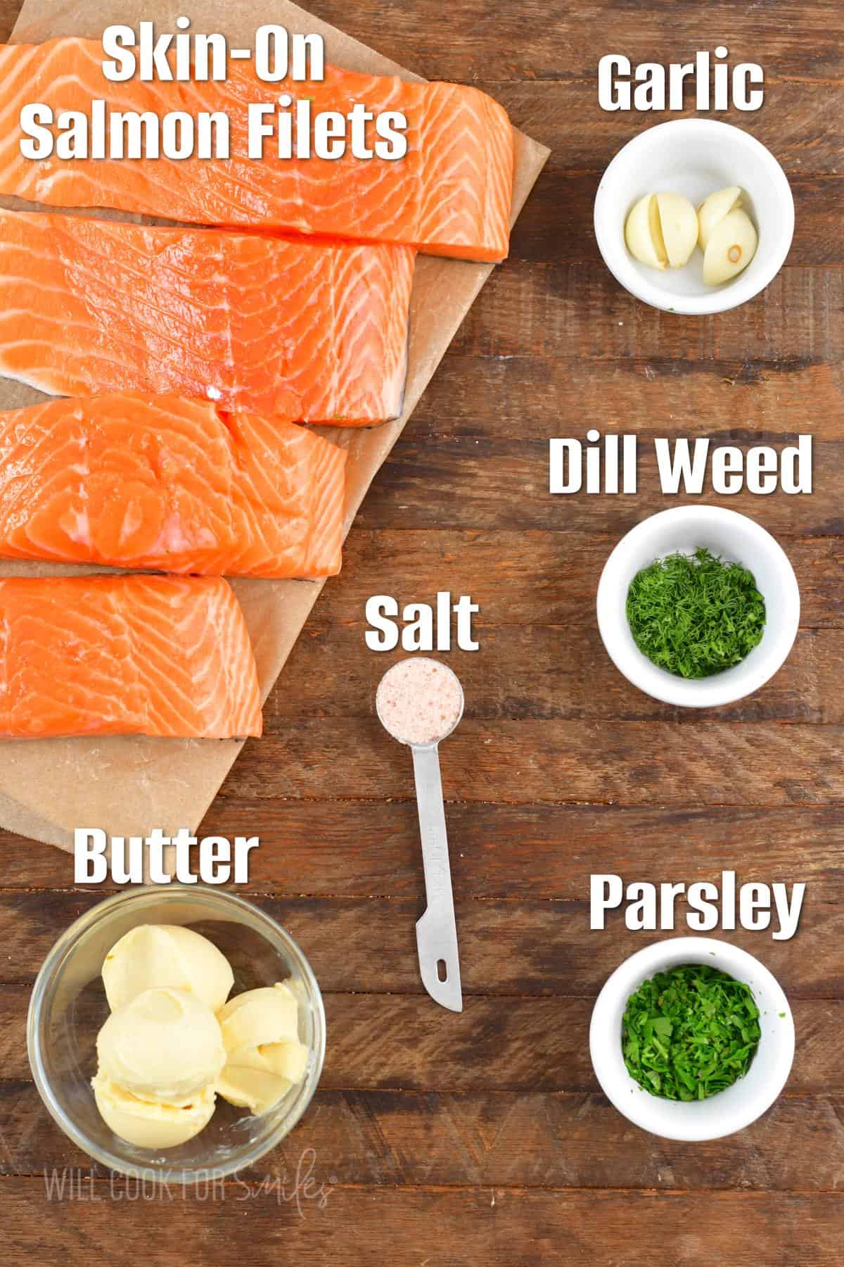 ingredients for making grilled butter on the wooden surface.