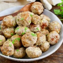 a bowl full of baked meatless and a spoon holding gone.