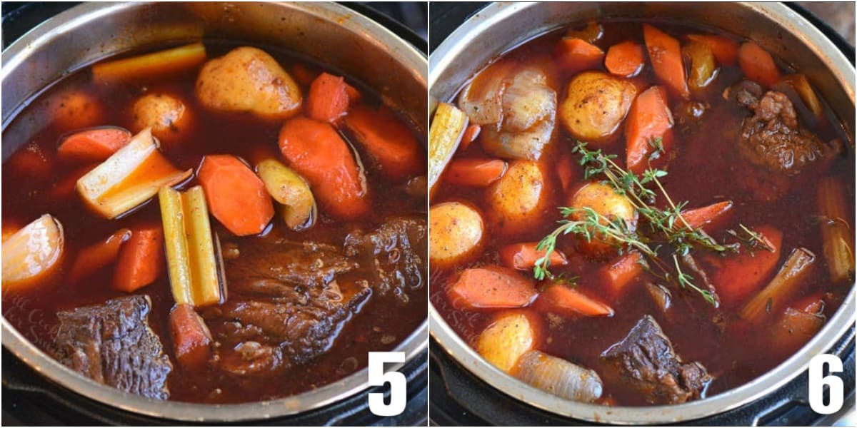 collage of two images both of all the ingredients for pot roast in the instant pot.