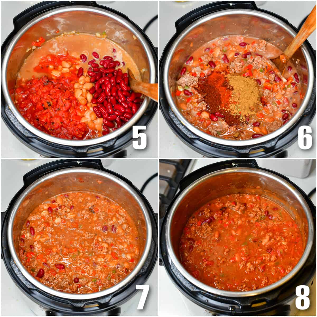 collage of four images of all the ingredients in the instant pot.