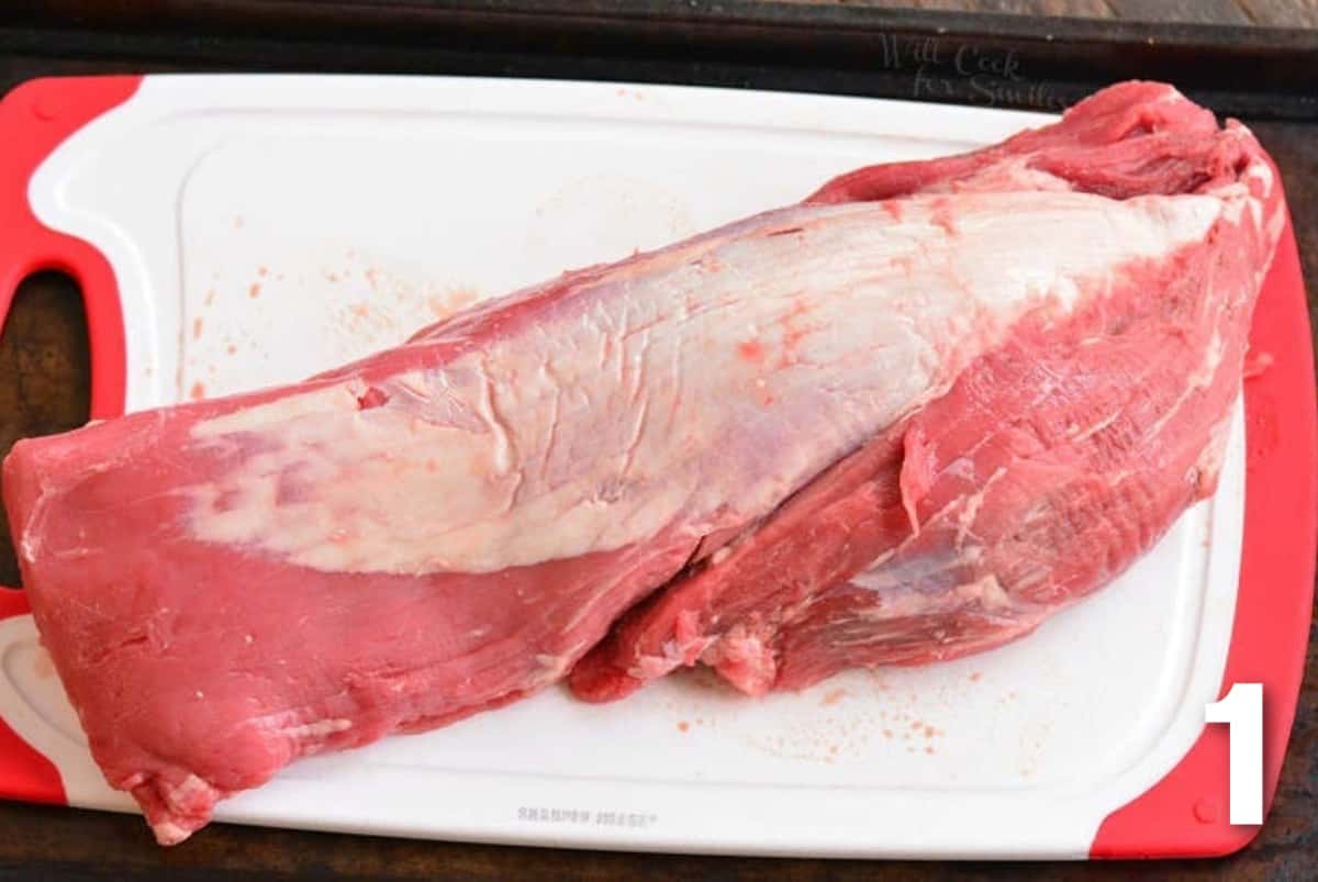 beef tenderloin before the cleaning silver skin.