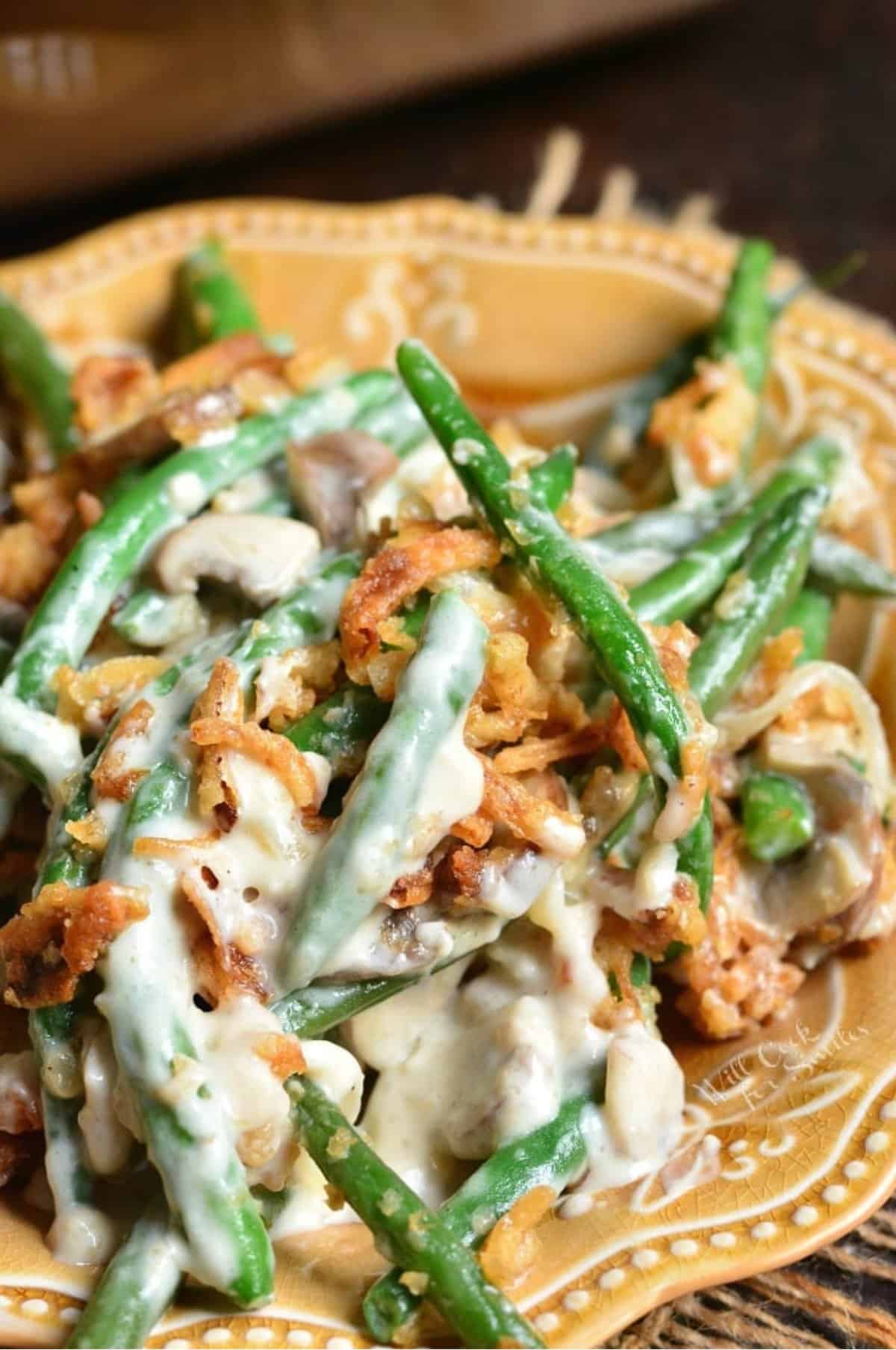 green bean casserole on a plate.