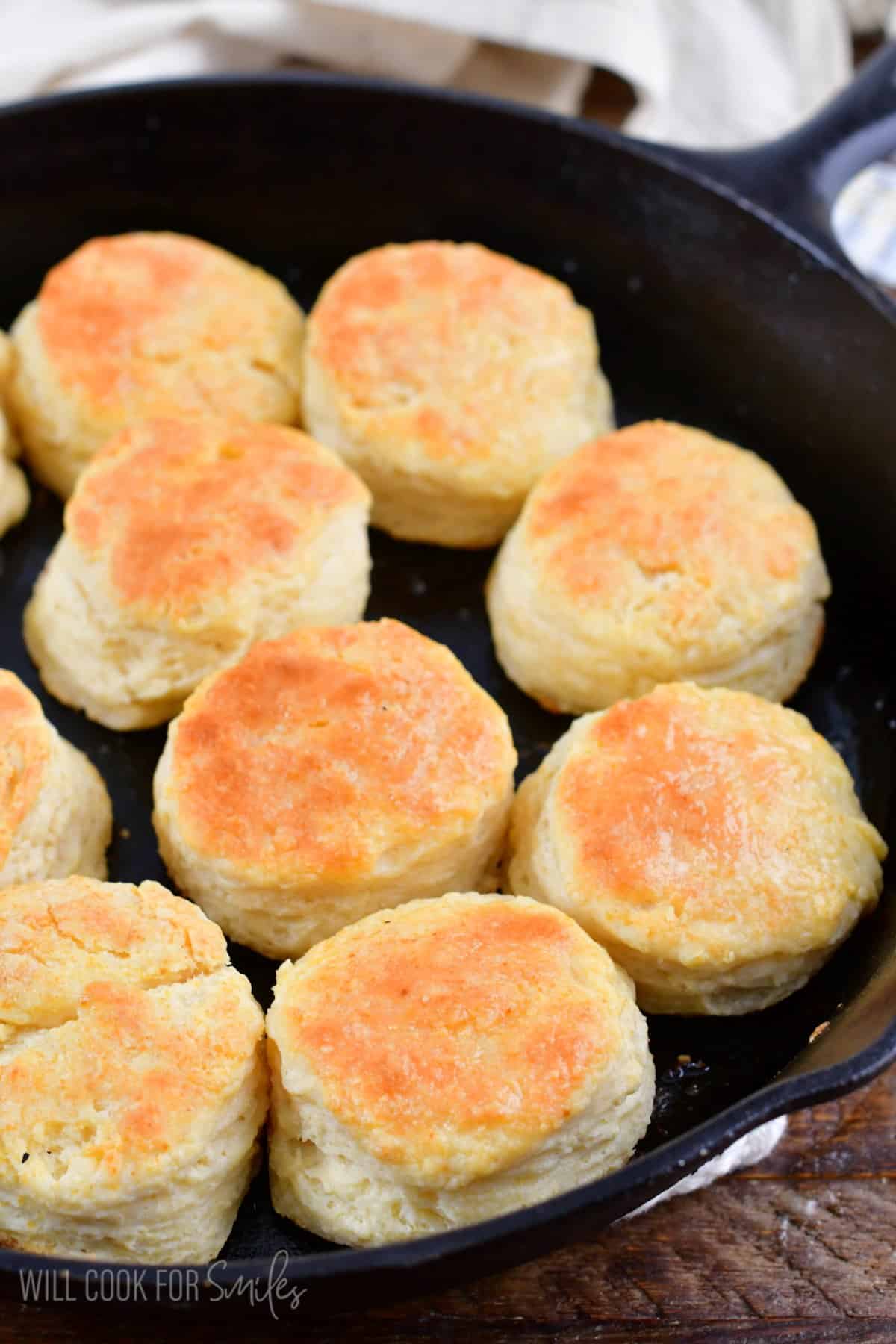 biscuits cooked in a cast iron skillet.