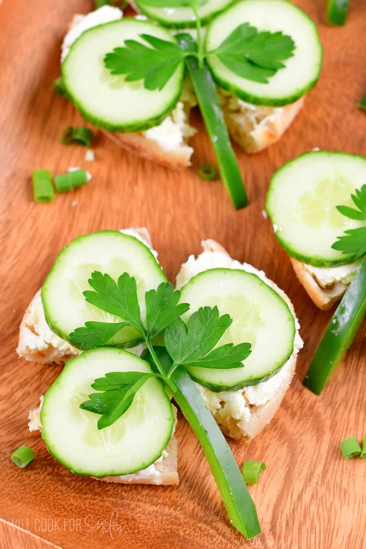 shamrock Sandwich with cream cheese, cucumber, parsley, and green pepper.