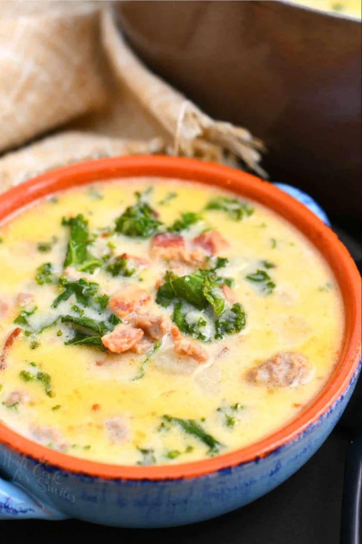 Zuppa Toscana soup in a bowl.