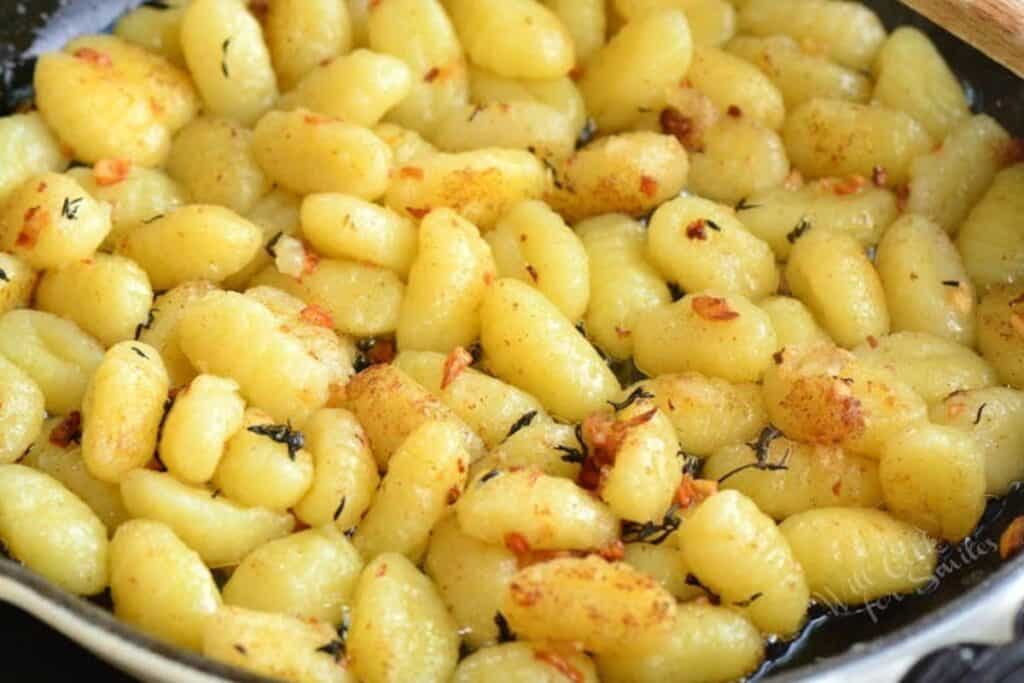 sautéing gnocchi in the skillet with butter garlic and thyme.