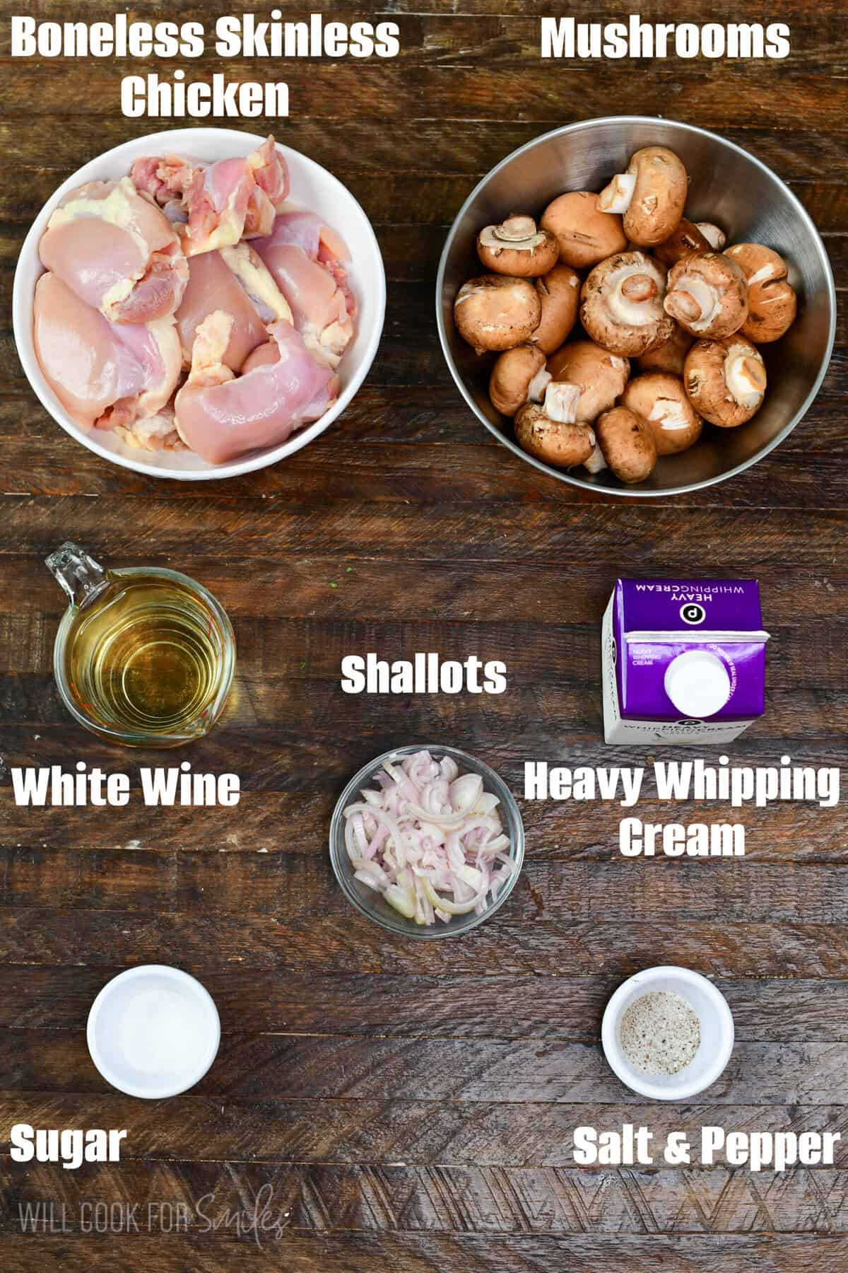 labeled ingredients to make this easy, restaurant style chicken stroganoff.
