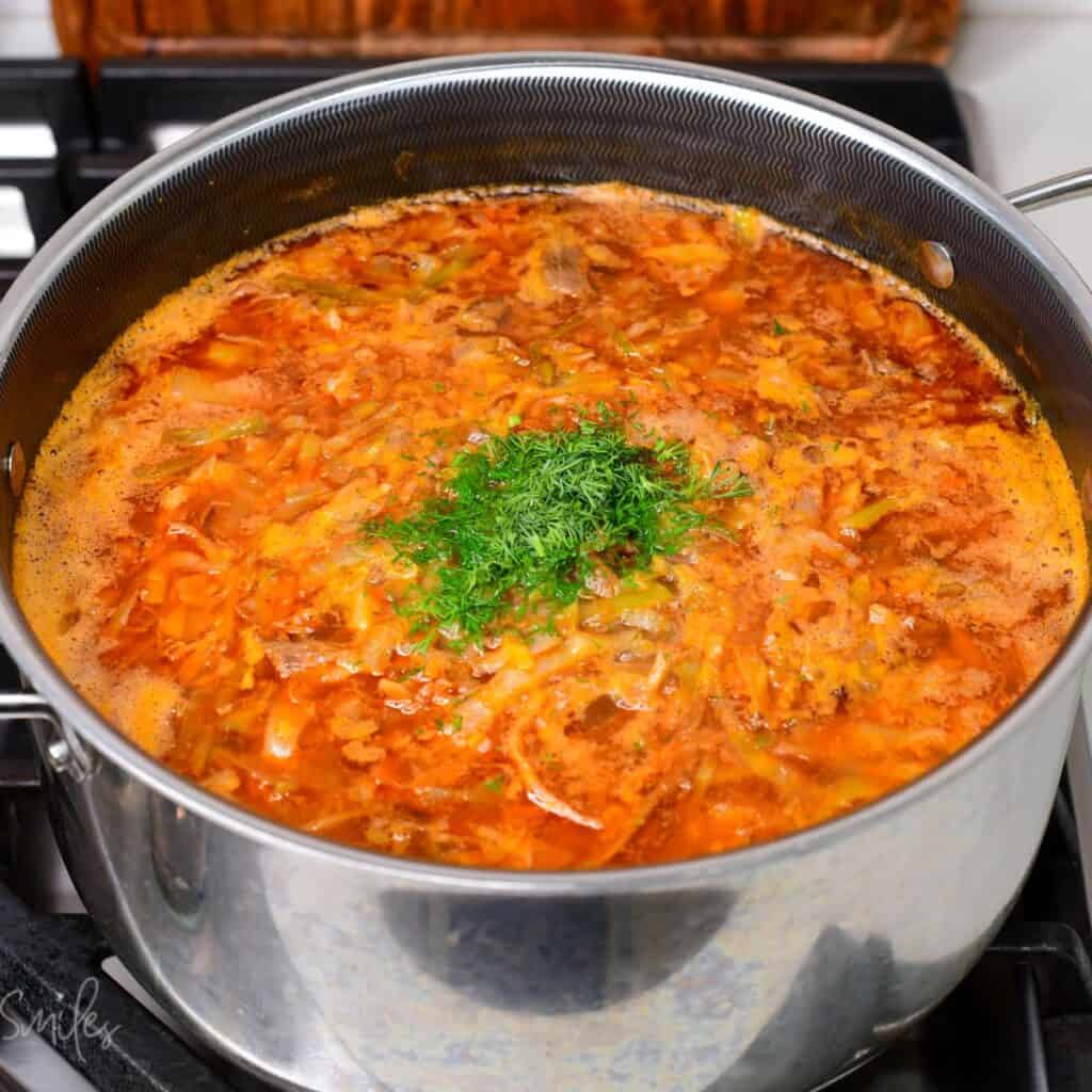 adding fresh minced dill weed to the cooked soup with finish it off.