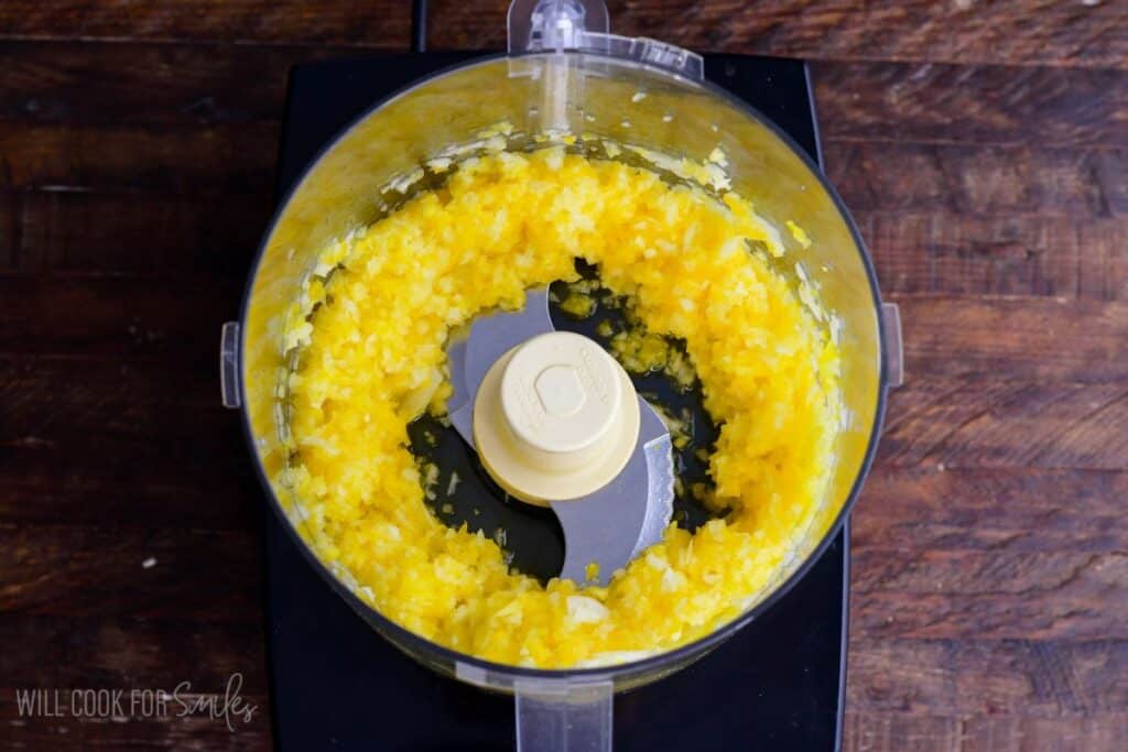 blended yellow bell pepper and onion in a food processor.